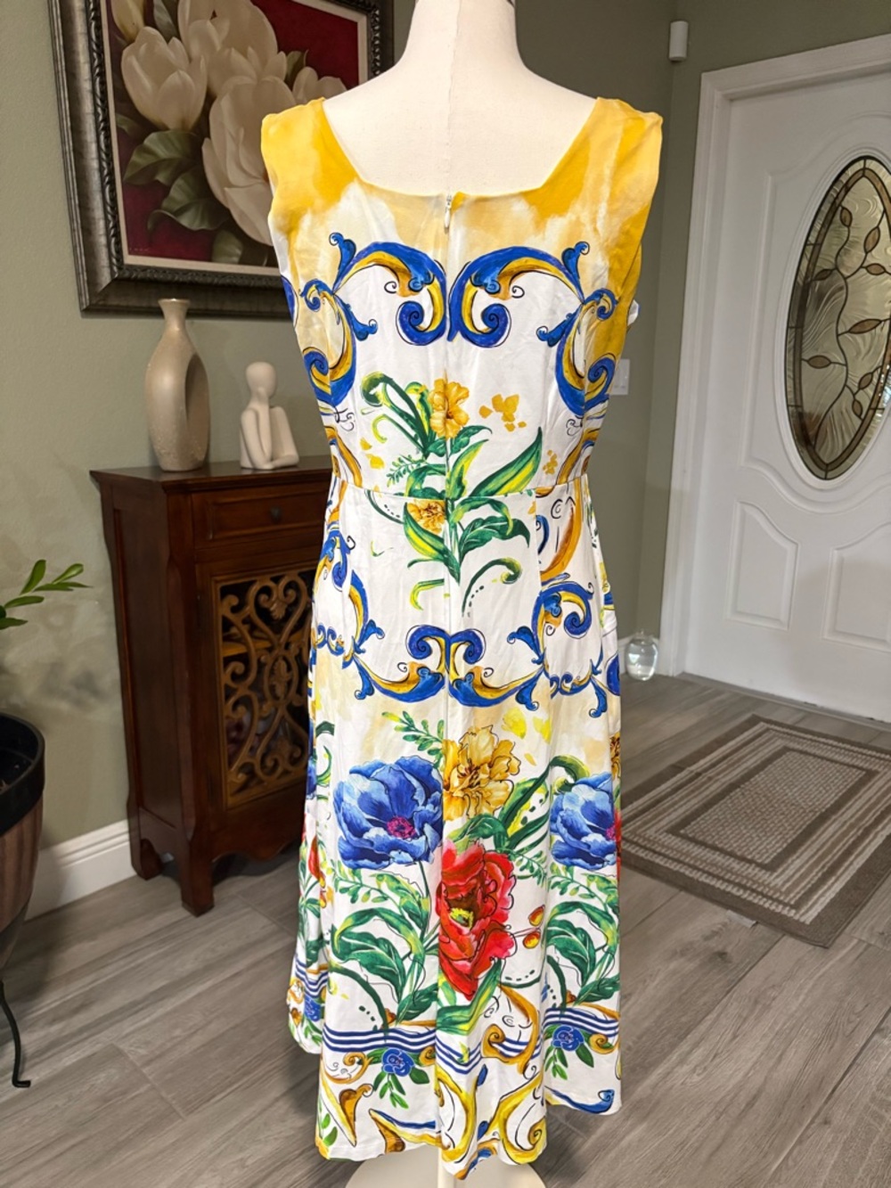 White Floral Midi Skirt with Multicolor Bloom - Picture 4 of 13